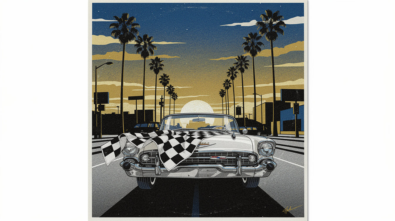 Nipsey Hussle Victory Lap album era lowrider finish flag illustration