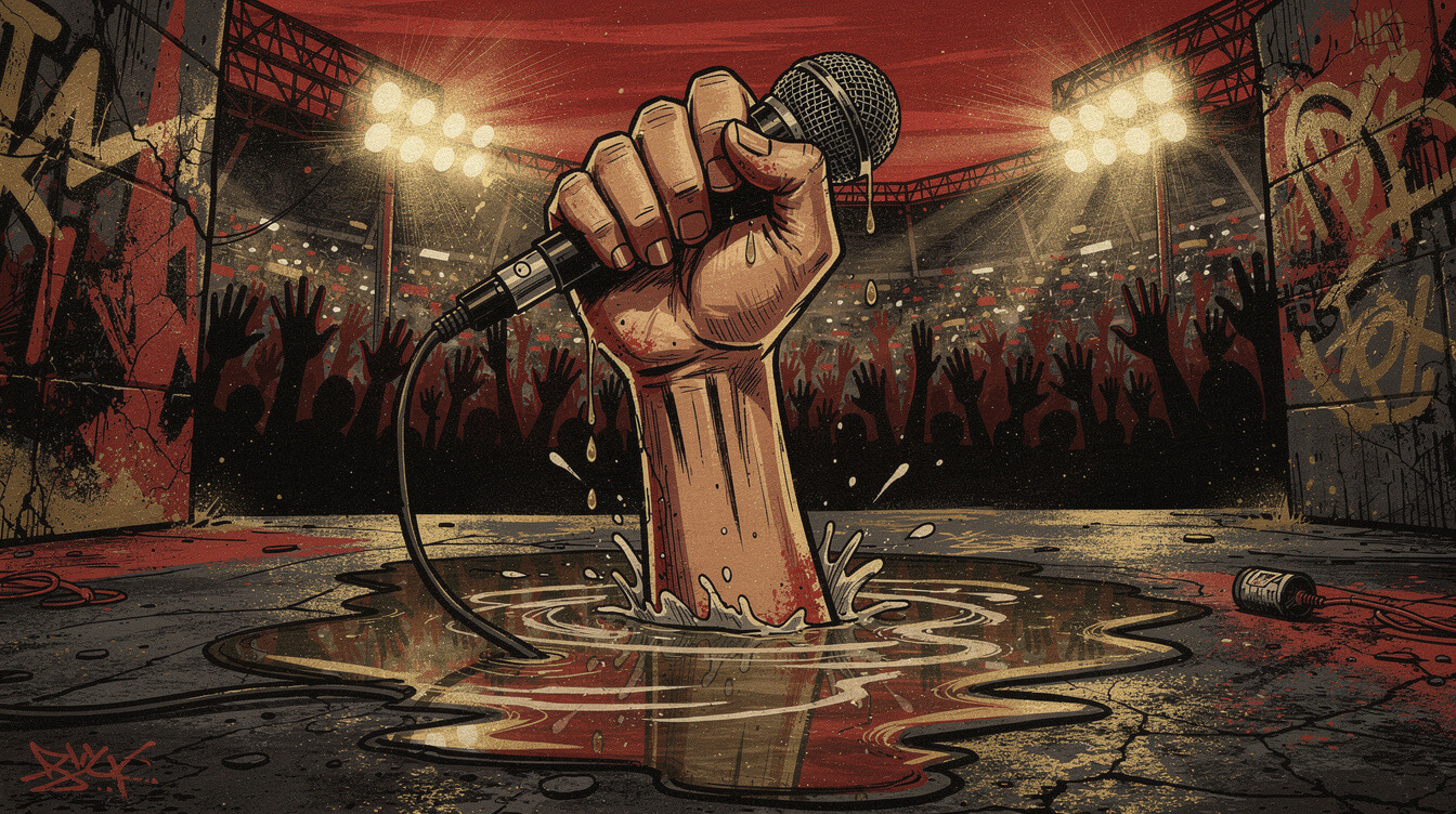 DMX Slippin get back up anthem graffiti fist microphone illustration