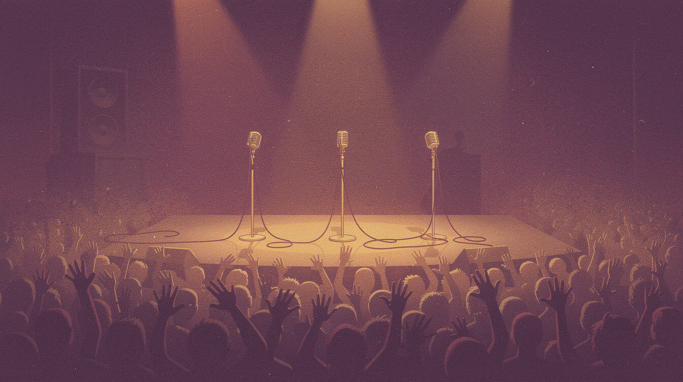 Pharcyde members today three microphones on stage with empty fourth spot