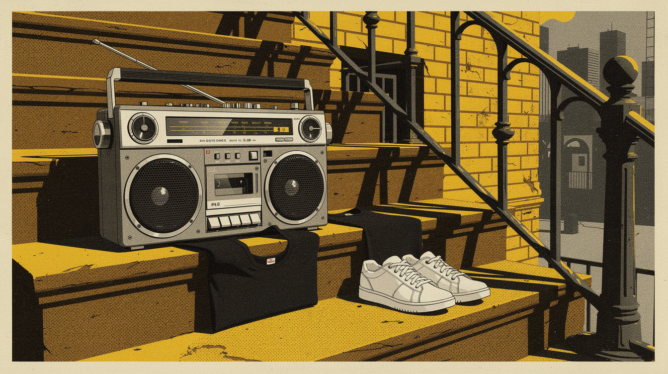 ODB shirt FAQ boombox and t-shirt on Brooklyn stoop
