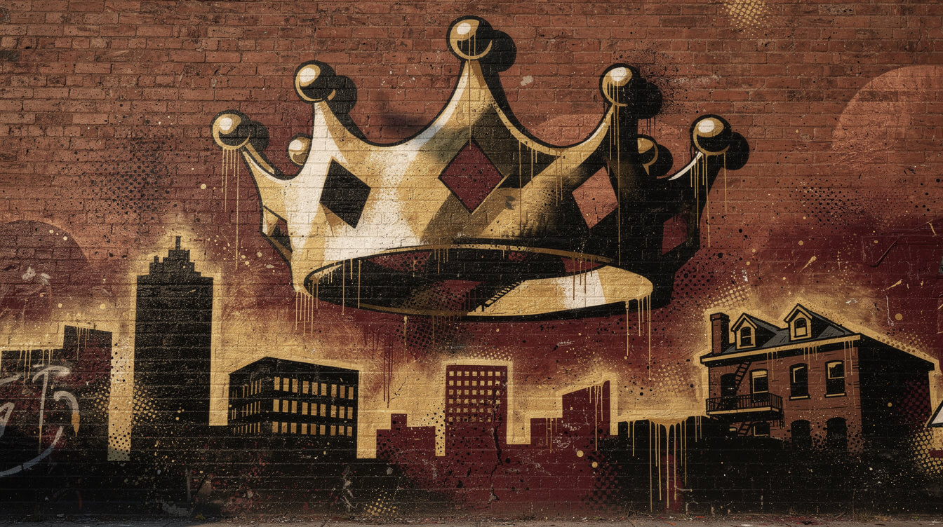 Harlem's Finest Return of the King crown graffiti mural