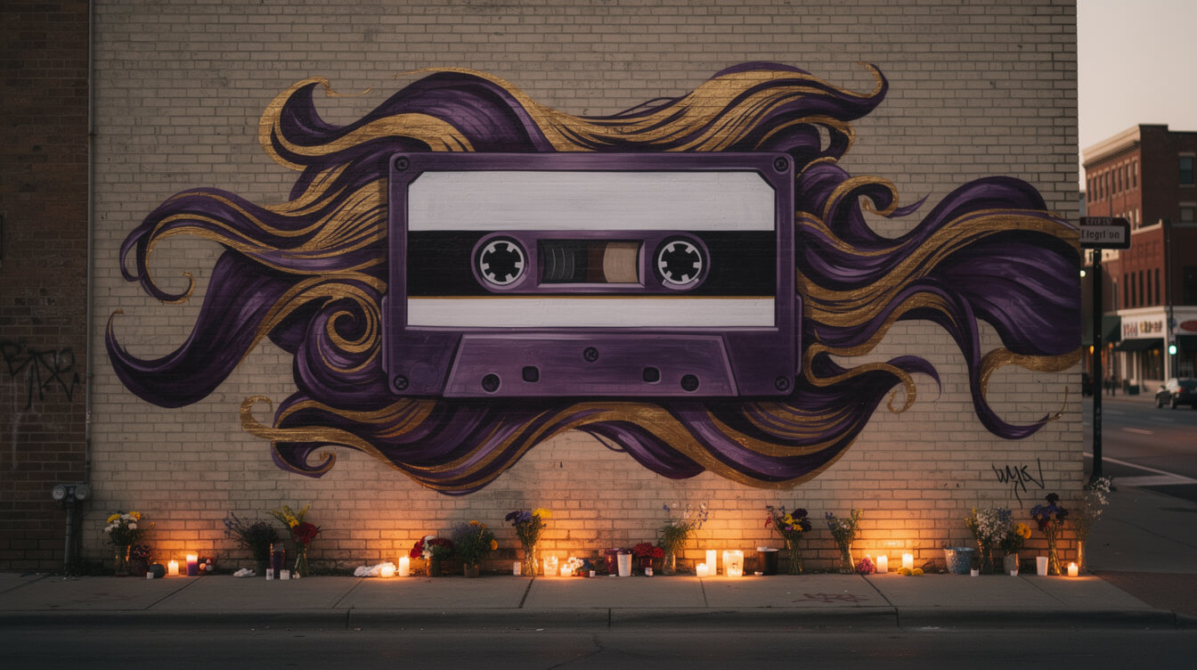 Street mural memorial with a painted cassette tape honoring DJ Screw