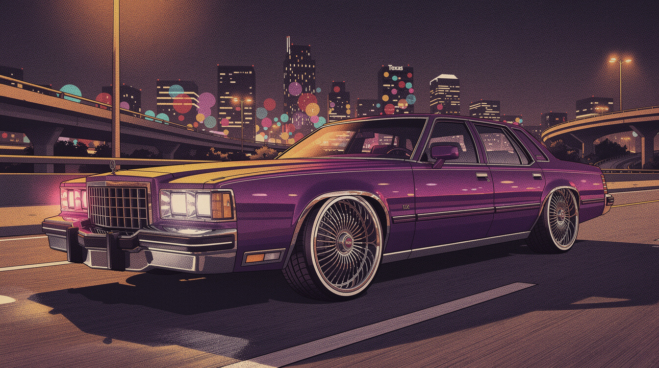 Candy paint slab car on a Houston freeway, the culture DJ Screw soundtracked